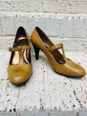 Kelly & Katie Mustard T-Strap Heels